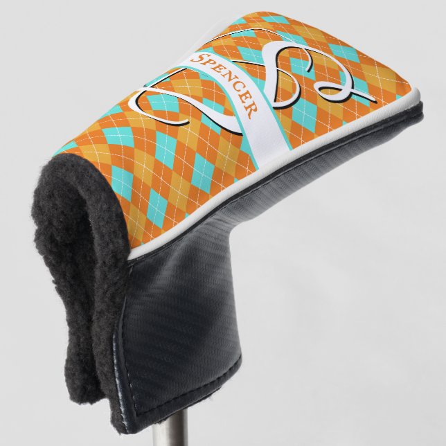 Couvre-club De Golf Jacquard orange et turquoise Prêppy Classy Golf (Devant 3/4)
