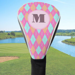 Couvre-club De Golf Jacquard préppie rose rouille femme monogramme per