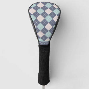 Couvre-club De Golf Jacquard preppy Plaid rose Turquoise Denim Blue