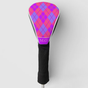 Couvre-club De Golf Jacquard rose et bleu clair Motif Monogramme
