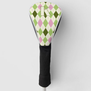 Couvre-club De Golf Jacquard vert et rose tendance Motif Monogramme mo