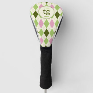 Couvre-club De Golf Jacquard vert et rose tendance Motif Monogramme mo