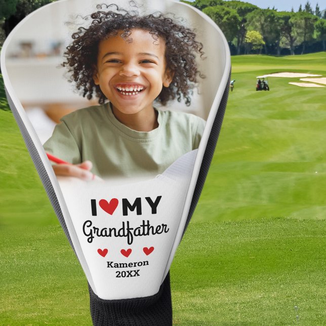 Couvre-club De Golf J'Aime Mon Grand-Père Photo Nom Grand-Enfant (I Heart Love My Grandfather Photo Name Grandchild Golf Head Cover)