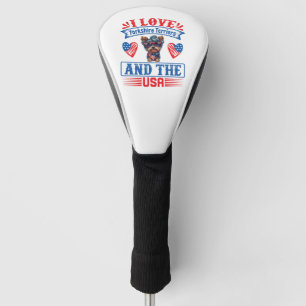 Couvre-club De Golf J'aime Yorkshire Terriers et les USA 01