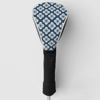 Couvre-club De Golf Japanese Navy Blue Ivory Floral Geometric Pattern