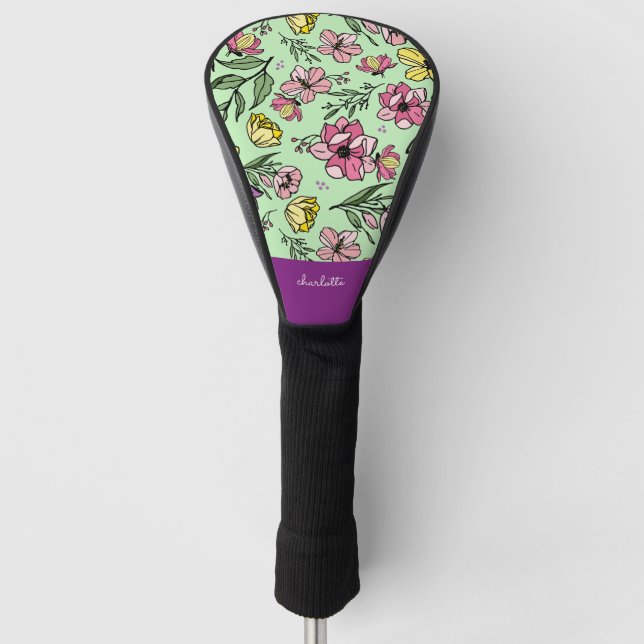 Couvre-club De Golf Jardin à fleurs violet de monogramme (Devant)