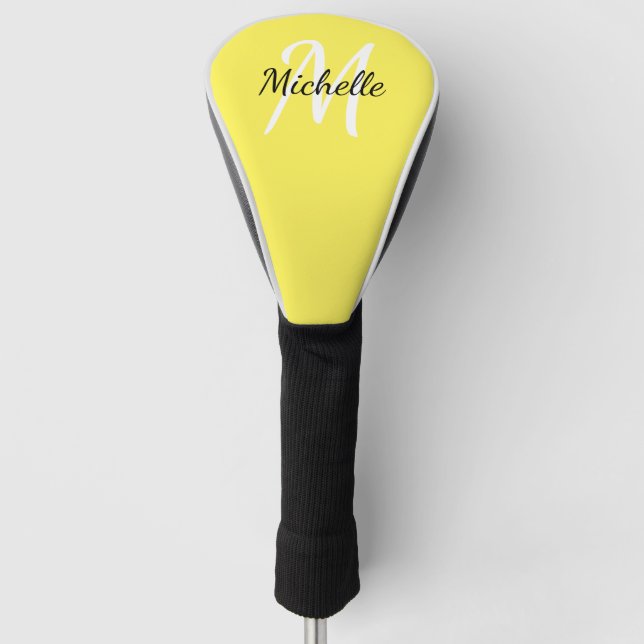 Couvre-club De Golf Jaune & Blanc Simple Monogramme Classique tendance (Devant)