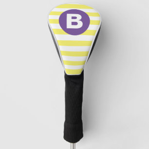 Couvre-club De Golf Jaune ensoleillé rayé monogramme violet