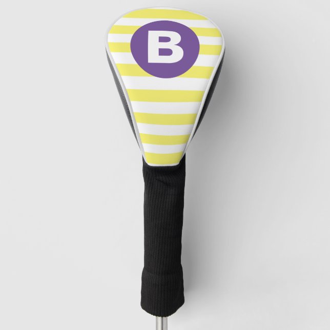 Couvre-club De Golf Jaune ensoleillé rayé monogramme violet (Devant)