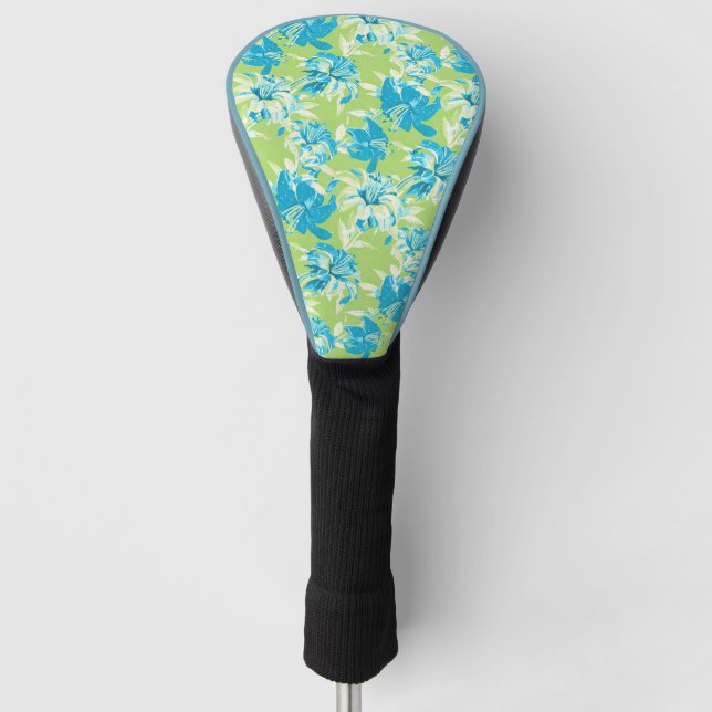 Couvre-club De Golf Joli bleu vert transparent lièvre floral (Devant)