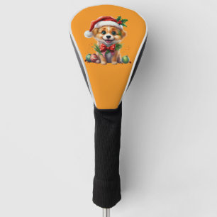 Couvre-club De Golf Joli chiot de Noël avec le chapeau de Père Noël et