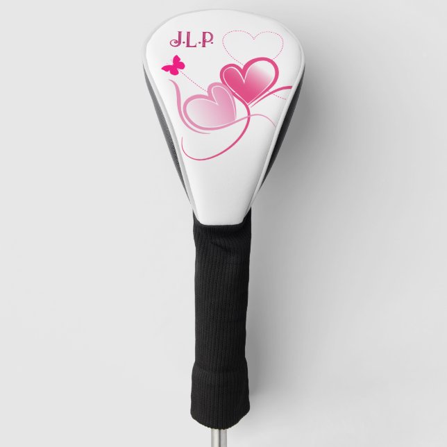 Couvre-club De Golf Joli Coeur Rose Avec Papillon (Devant)