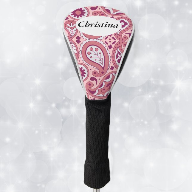 Couvre-club De Golf Joli motif Paisley en rose avec fleurs (Paisley pattern with flowers tear drops in shades of pretty pinks on golf club cover.)