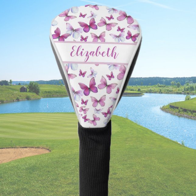 Couvre-club De Golf Joli papillon rose avec nom personnalisé dames (Créateur téléchargé)