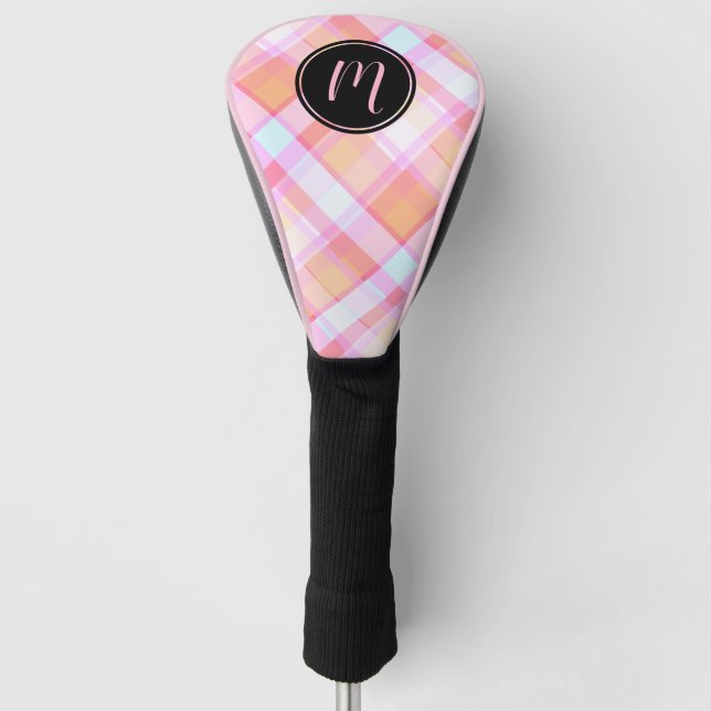 Couvre-club De Golf Joli Pastel Plaid Motif Monogramme (Devant)