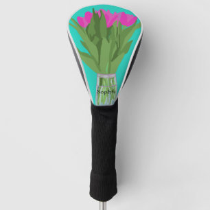 Couvre-club De Golf Jolie fleur de tulipe Illustration moderne + Nom