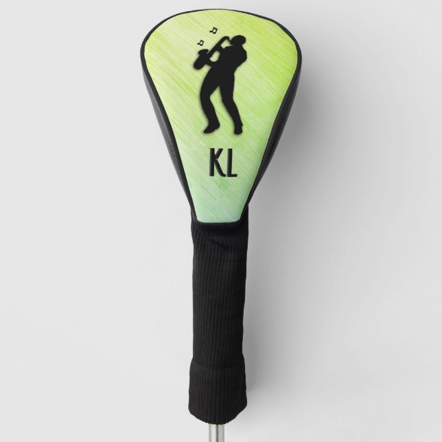 Couvre-club De Golf Joueur saxophone Monogramme vert (Devant)