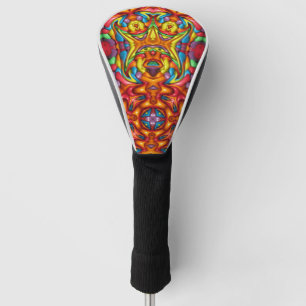 Couvre-club De Golf Kaléidoscope vintage rouge bizarre de fractale de