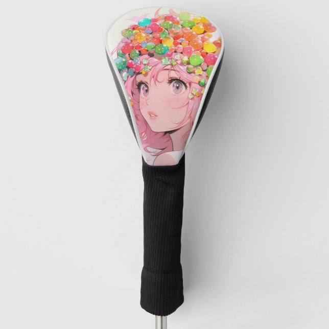Couvre-club De Golf Kawaii Rainbow Pastel Candy Champagne Anime Girl (Devant)