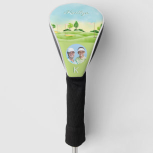 Couvre-club De Golf Ladies Photo Watercolor Golf Course Monogramme Nom