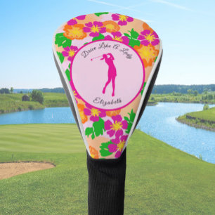 Couvre-club De Golf Lady Golfer Rose Orange Preppy Nom personnalisé Da