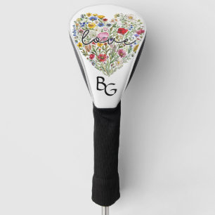 Couvre-club De Golf L'amour fleurit : Monogramme d'art floral en forme