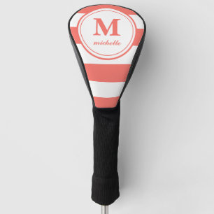 Couvre-club De Golf Le corail vivant barre le monogramme NOMMÉ