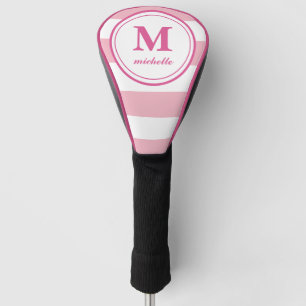 Couvre-club De Golf Le rose barre le monogramme NOMMÉ personnalisé p