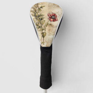 Couvre-club De Golf Lettre vintage d'amour parchemin avec fleurs (1)