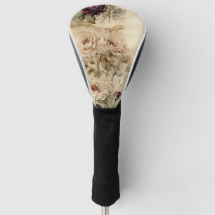 Couvre-club De Golf Lettre vintage d'amour parchemin avec fleurs (7)