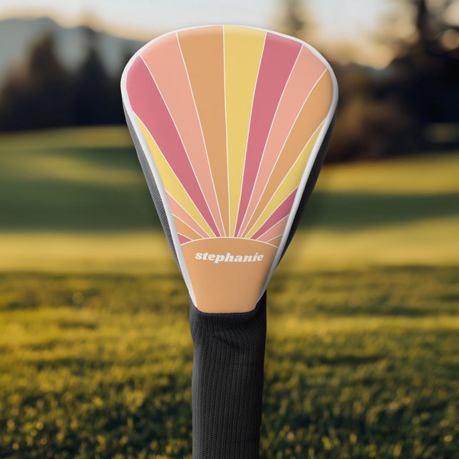 Couvre-club De Golf Lever de soleil à bande rétro - pastel rainbow scr (Personalized Golf Head Cover)