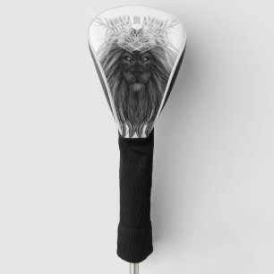 Couvre-club De Golf Lion noir avec couronne Antlers et monogramme