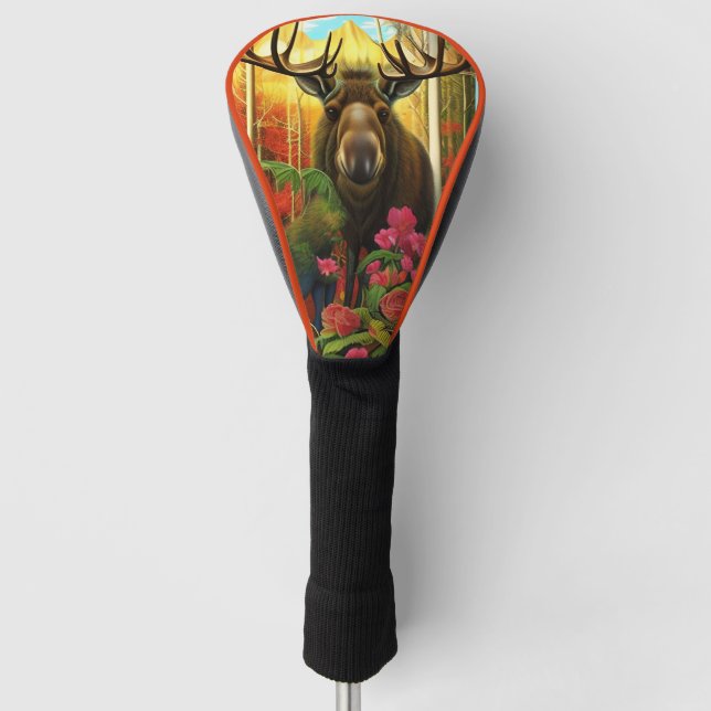 Couvre-club De Golf L'orignal dans les bois avec des fleurs AI Art (Devant)