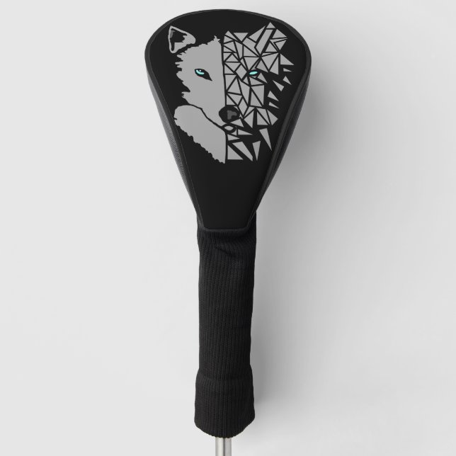 Couvre-club De Golf Loup gris géométrique (Devant)