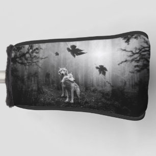 Couvre-club De Golf Loups merveilleux Noir et Blanc Leaf nous seul