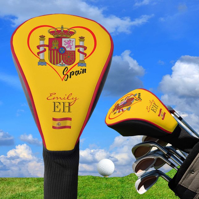 Couvre-club De Golf Love Espagne, Golf Monogrammed, Coeur, drapeau esp (Créateur téléchargé)