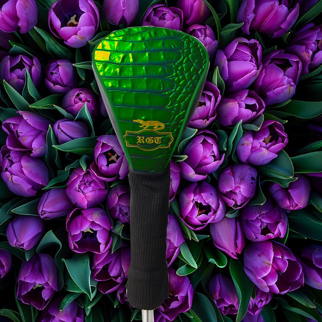 Couvre-club De Golf Luxueux Crocodile Vert Faux Monogramme (Stylish Vivid Green Faux Croc Golf Head Cover )