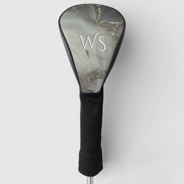 Couvre-club De Golf Marbre gris avec Veine or initial (Devant)
