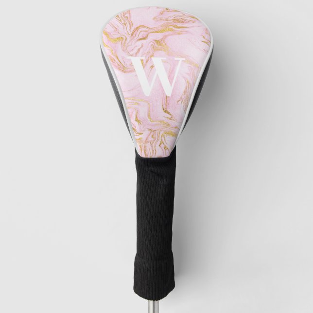 Couvre-club De Golf Marbre Parties scintillant or rose Monogramme (Devant)