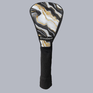 Couvre-club De Golf Marbre Personnalisé Noir Blanc Or Moderne