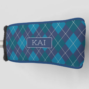 Couvre-club De Golf Marine Blues Jacquard Diamond Knit Motif avec nom