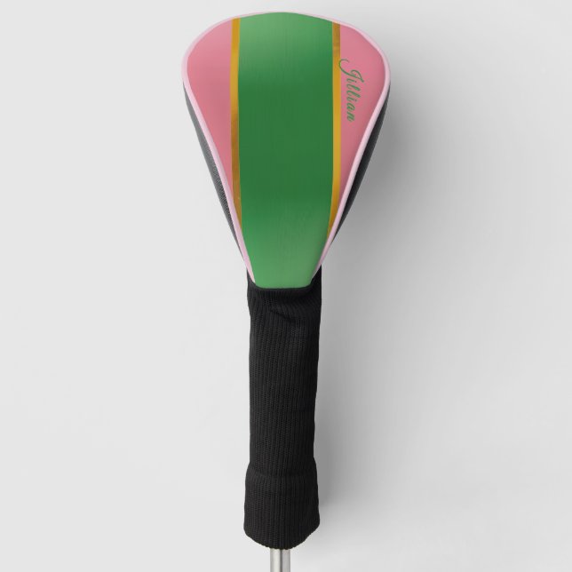 Couvre-club De Golf Marque élégante rose vert prépa (Devant)