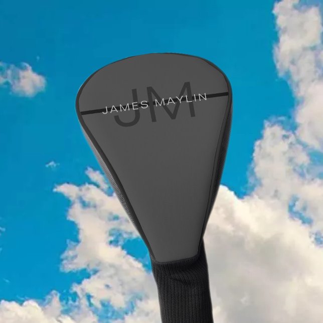 Couvre-club De Golf Masculine élégant gris foncé Nom et monogramme (Créateur téléchargé)