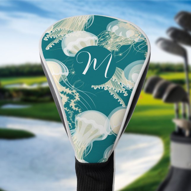 Couvre-club De Golf Méduse En Bleu Océan Été Saison Monogramme (Créateur téléchargé)