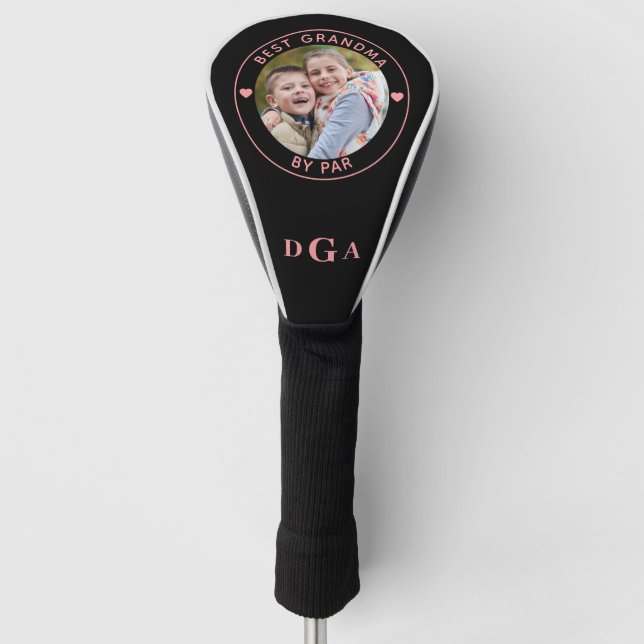 Couvre-club De Golf MEILLEUR GRANDMA PAR MONogramme Photo Rose-Noir (Devant)
