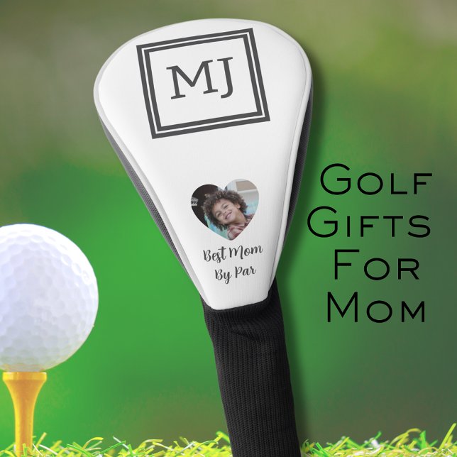 Couvre-club De Golf Meilleure Maman Par Monogramme Noir Et Blanc Photo (Monogram Initials Black and White Best Mom By Par Golf Head Cover)
