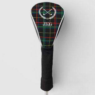 Couvre-club De Golf Mens Monogram Golf Clubs Laurel Wreath Green Plaid