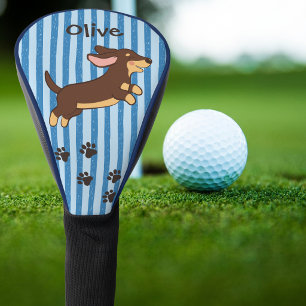 Couvre-club De Golf Mignon Dachshund Golf Empreintes de Pattes Rayures