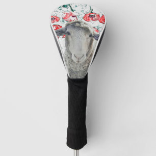 Couvre-club De Golf Mignonne Mérino Mouton Animal Red Poppy Fleurs