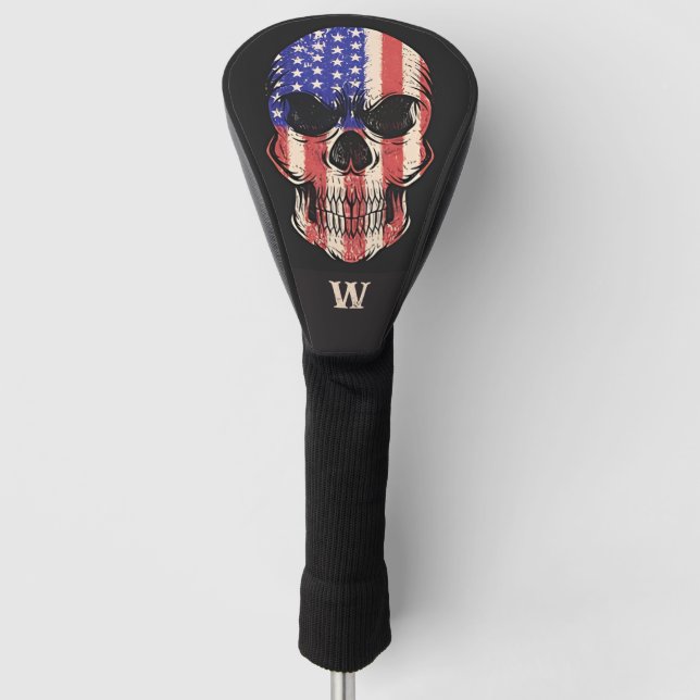 Couvre-club De Golf Militaire Grunge USA Drapeau Monogramme initial (Devant)